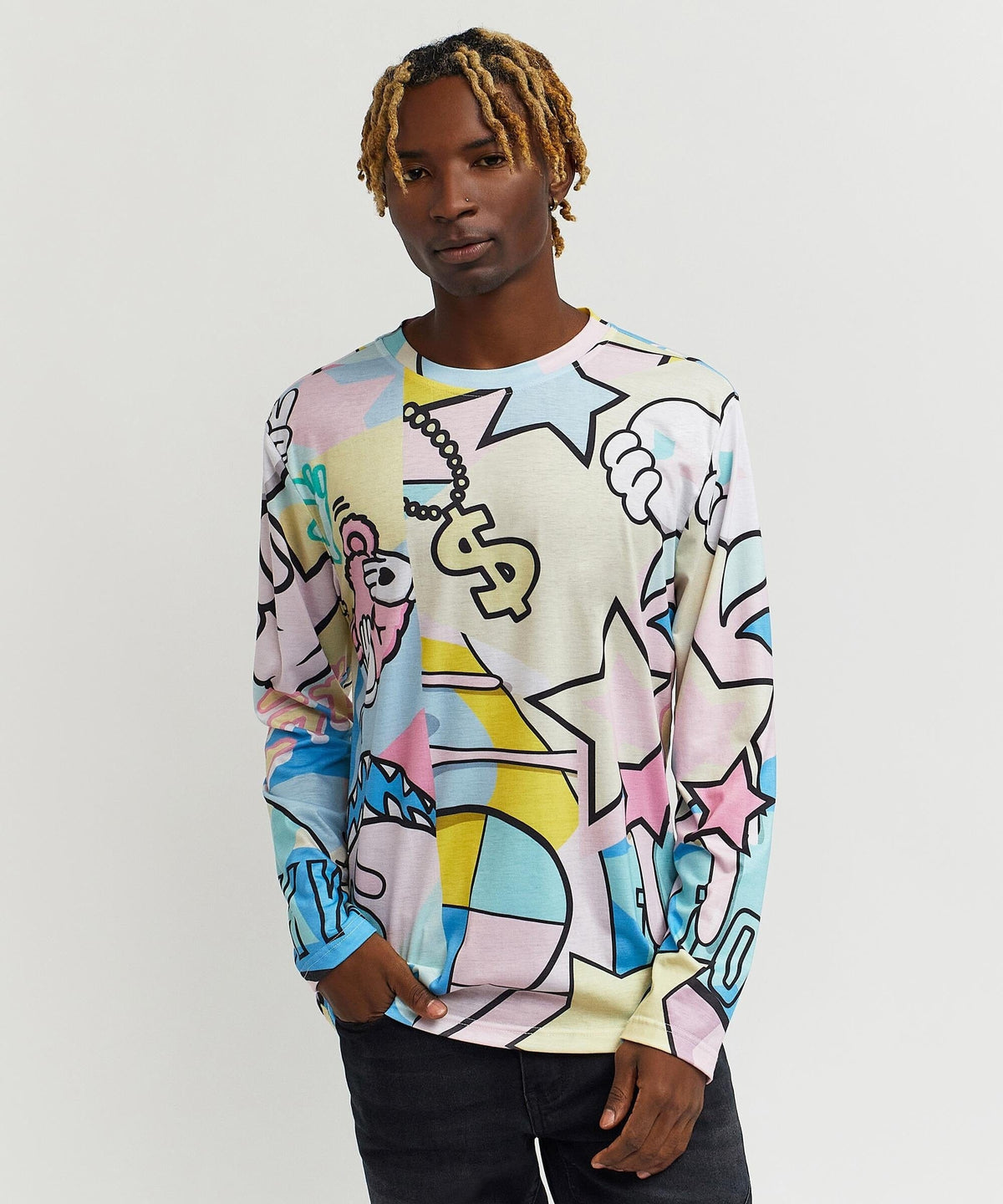 Cartoon Allover Print Long Sleeve Tee
