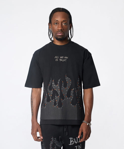 Burns Deep Rhinestone Short Sleeve Tee - Black